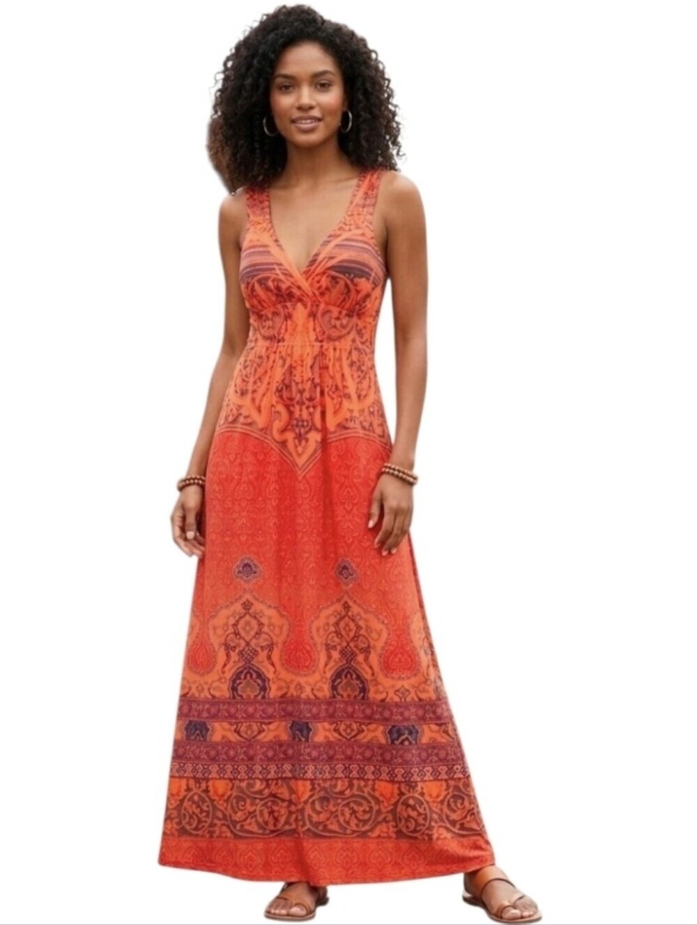 Women's Patterned V-Neck Maxi Dress